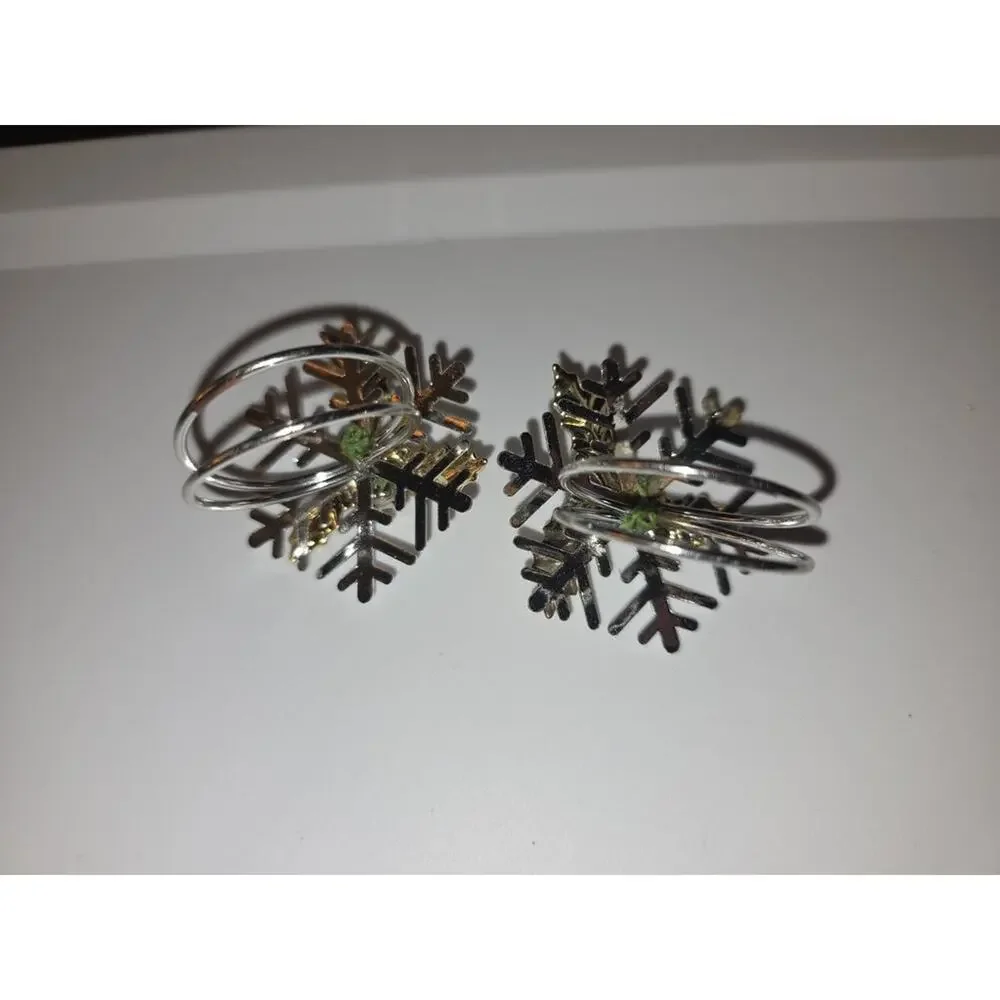 Vintage Silver and Gold Tone Snowflake Napkin Rings